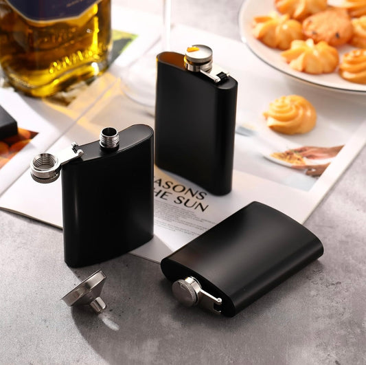 4oz matte black stainless steel hip flask w/funnel